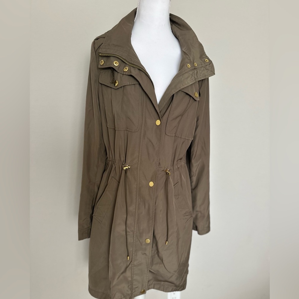Badgley Mischka Taupe Hooded Utility Jacket Gold Hardware Small